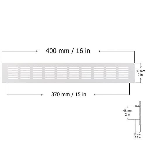 White - 400x60mm / 16x2" - Vent Grille Cover for furniture or doors - Air Grate Plinth - Kitchen Worktop Grille - Door Ventilation Grille