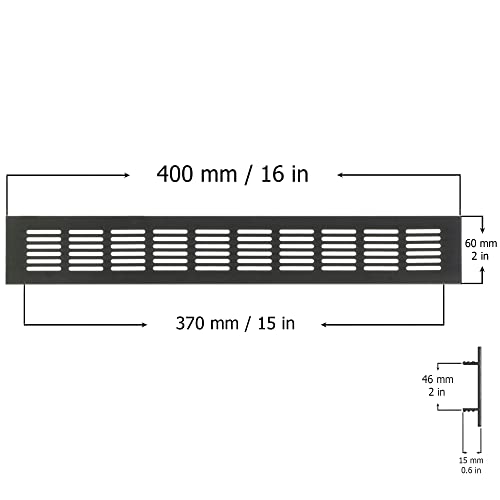 Dark Brown - 400x60mm / 16x2" - Vent Grille Cover for furniture or doors - Air Grate Plinth - Kitchen Worktop Grille - Door Ventilation Grille