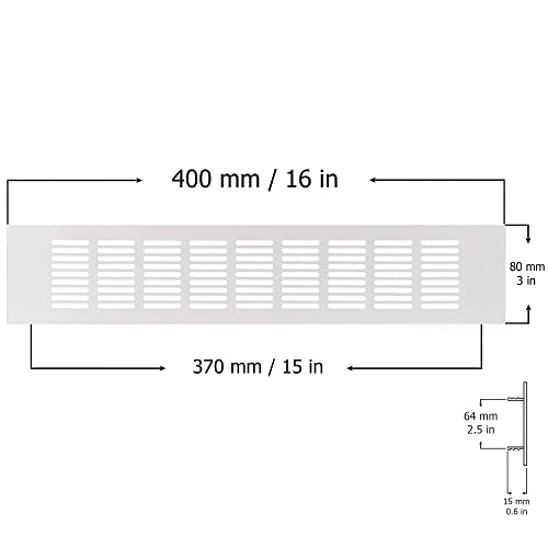 White - 400x80mm / 16x3" - Vent Grille Cover for furniture or doors - Air Grate Plinth - Kitchen Worktop Grille - Door Ventilation Grille