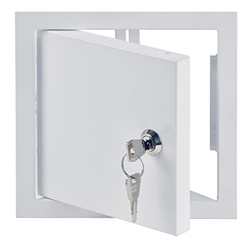 White - 15x15 cm / 6x6 inch - with Key Lock for Indoor and Outdoor use - Metal Access Panel - Access Door - Inspection Flap with / without a Key Lock for indoor and outdoor use