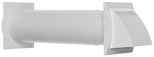 White - Ø 100mm - Plastic Wall Kit with Cowled Ventilation Grille - Round Telescopic Ventilation Set