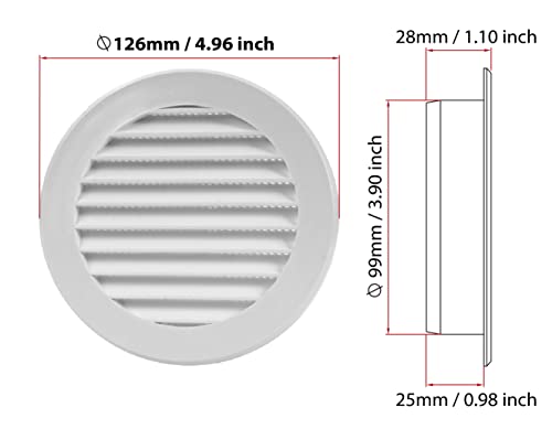 White - Ø 100mm / 4" - Plastic Air Vent Grille with Anti-Insect Mesh/Fly Screen