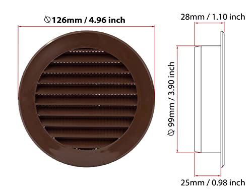 Brown - Ø 100mm / 4" - Plastic Air Vent Grille with Anti-Insect Mesh/Fly Screen