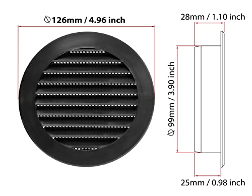 Black - Ø 100mm / 4" - Plastic Air Vent Grille with Anti-Insect Mesh/Fly Screen