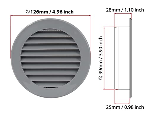 Grey - Ø 100mm / 4" - Plastic Air Vent Grille with Anti-Insect Mesh/Fly Screen