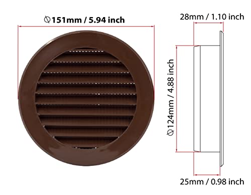 Brown - Ø 125mm / 5" - Plastic Air Vent Grille with Anti-Insect Mesh/Fly Screen