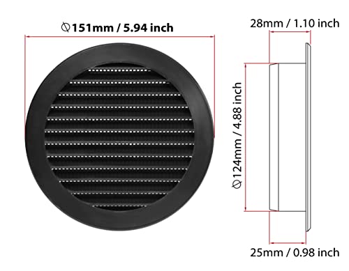 Black - Ø 125mm / 5" - Plastic Air Vent Grille with Anti-Insect Mesh/Fly Screen