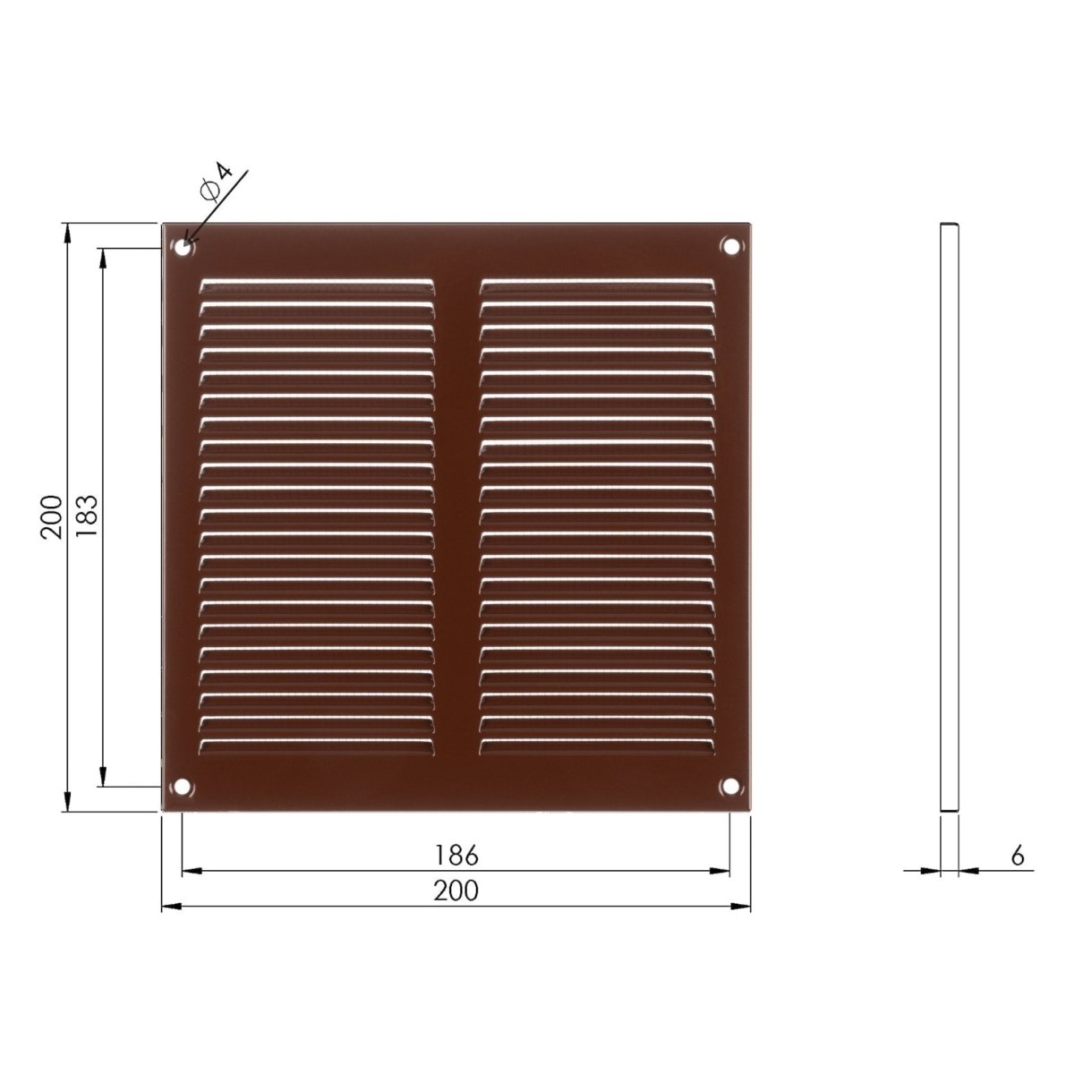 Brown - 200x200mm / 8x8'' - Brown Metal Air Vent Cover with Insect Mesh